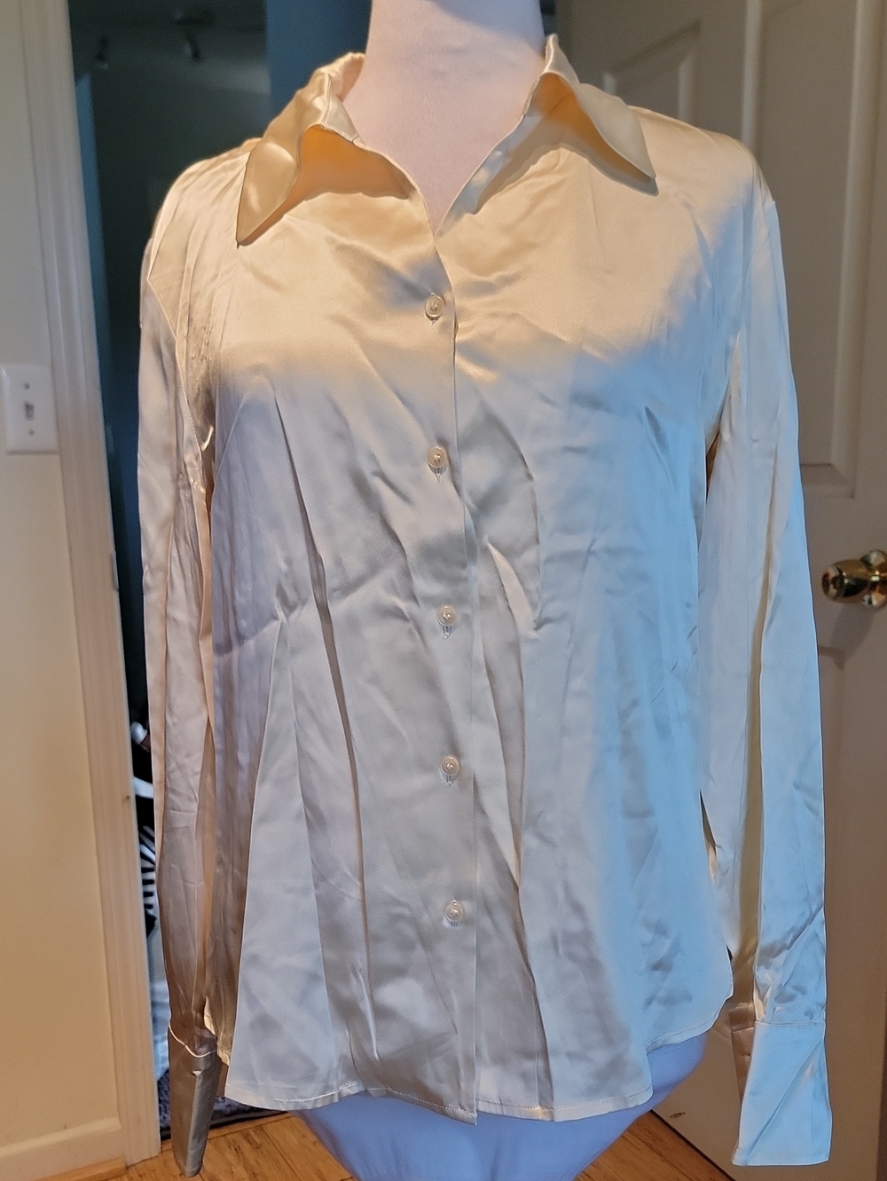 Kasper Cream Button-Down Satin Blouse